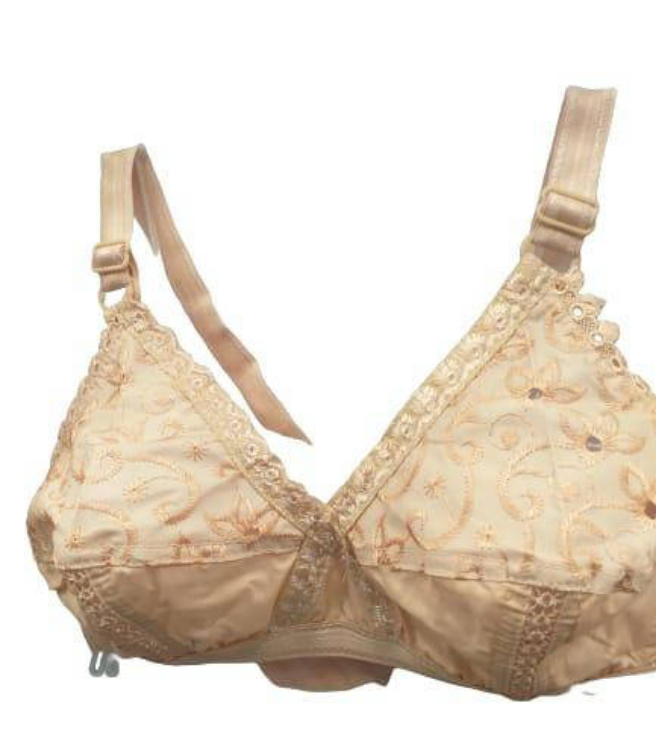Cotton embroidered Bra, Beige