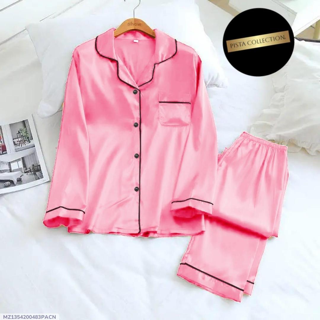 2 PCs Women's Stitch Silk Lace-Work Night Suits