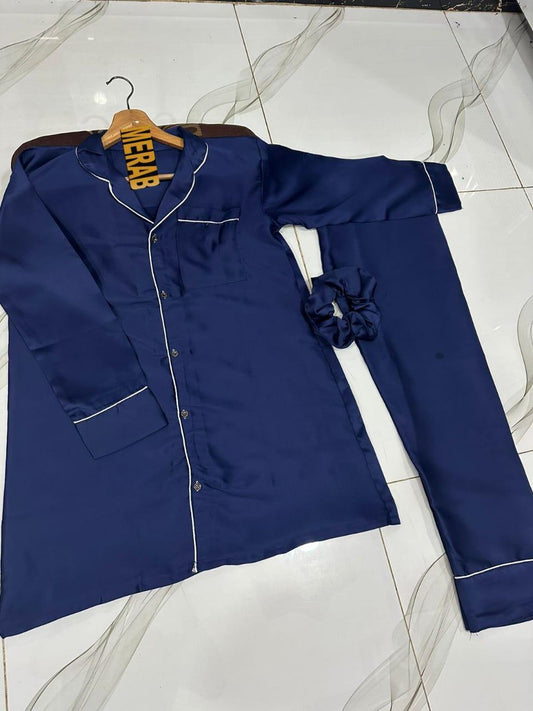 2 PCs Women's Stitch Silk Lace-Work Night Suits